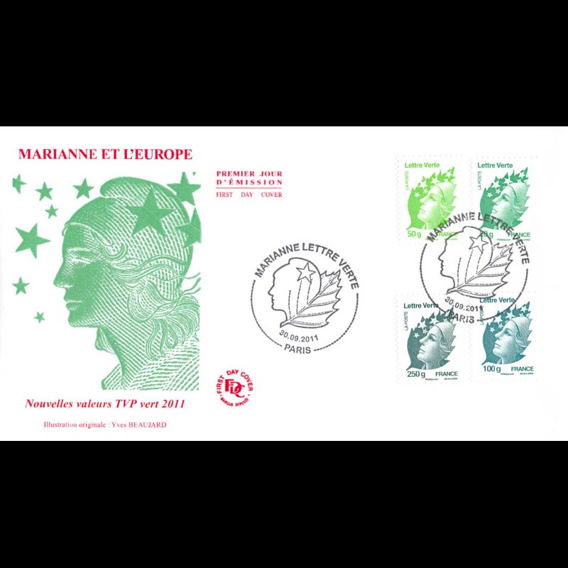 FDC - Marianne lettre verte, oblit 30/9/2011 Paris
