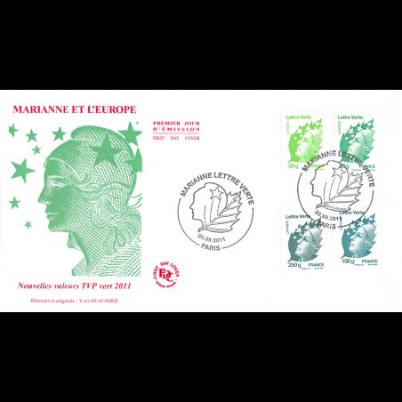 FDC - Marianne lettre verte, oblit 30/9/2011 Paris