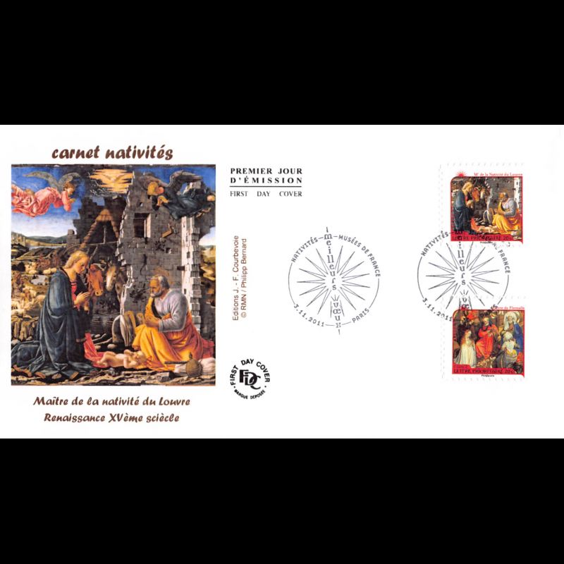 FDC - Nativités - 12 TP autocollants (6 env), oblit 3/11/2011 Paris