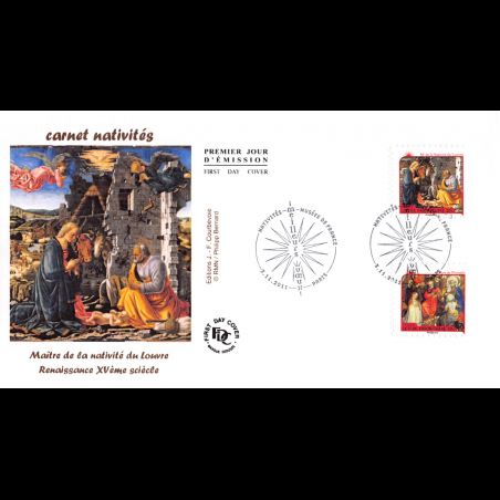 FDC - Nativités - 12 TP autocollants (6 env), oblit 3/11/2011 Paris