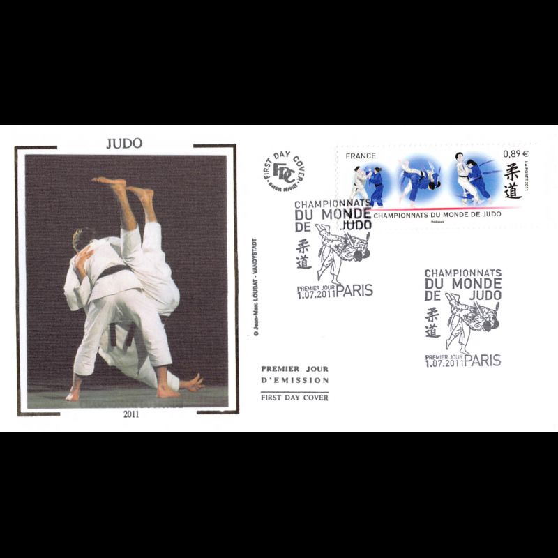 FDC soie - Championnat du monde de judo, oblit 1/7/2011 Paris