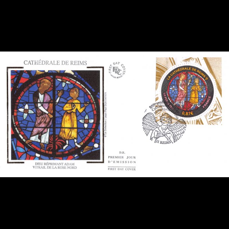 FDC soie - 800e anniversaire Cathédrale de Reims (4550), oblit 6/5/2011 Reims