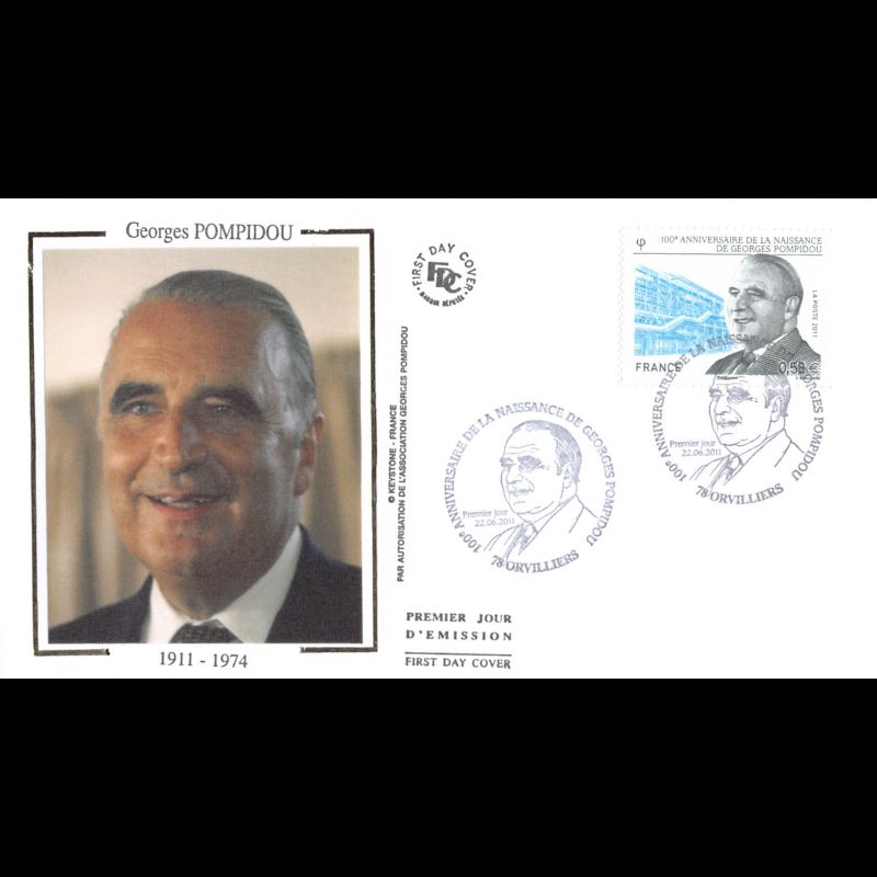 FDC soie - Georges Pompidou, oblit 22/6/2011 Orvilliers