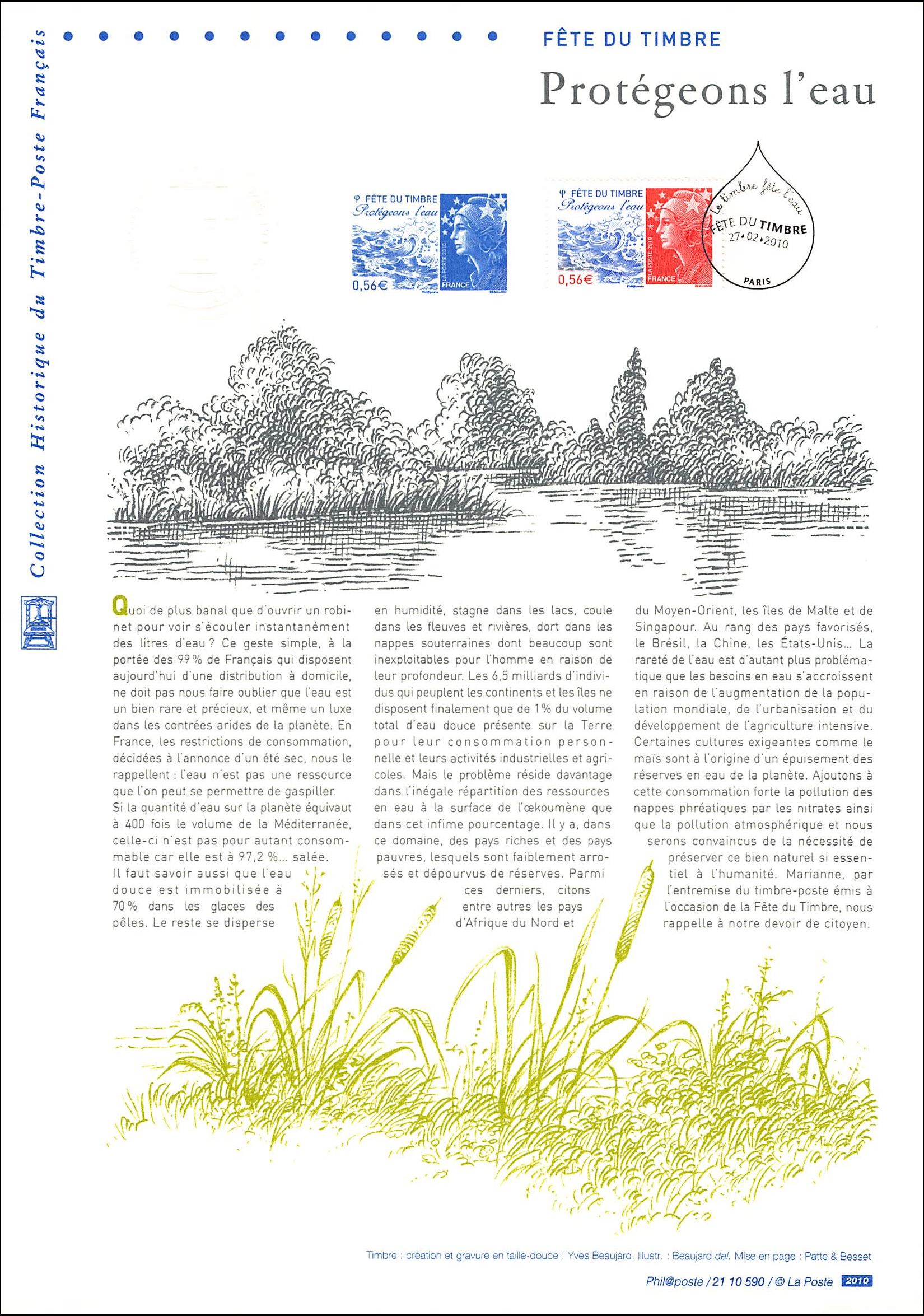 Document officiel 2010 - Fête du timbre 2010. Protégeons l'eau