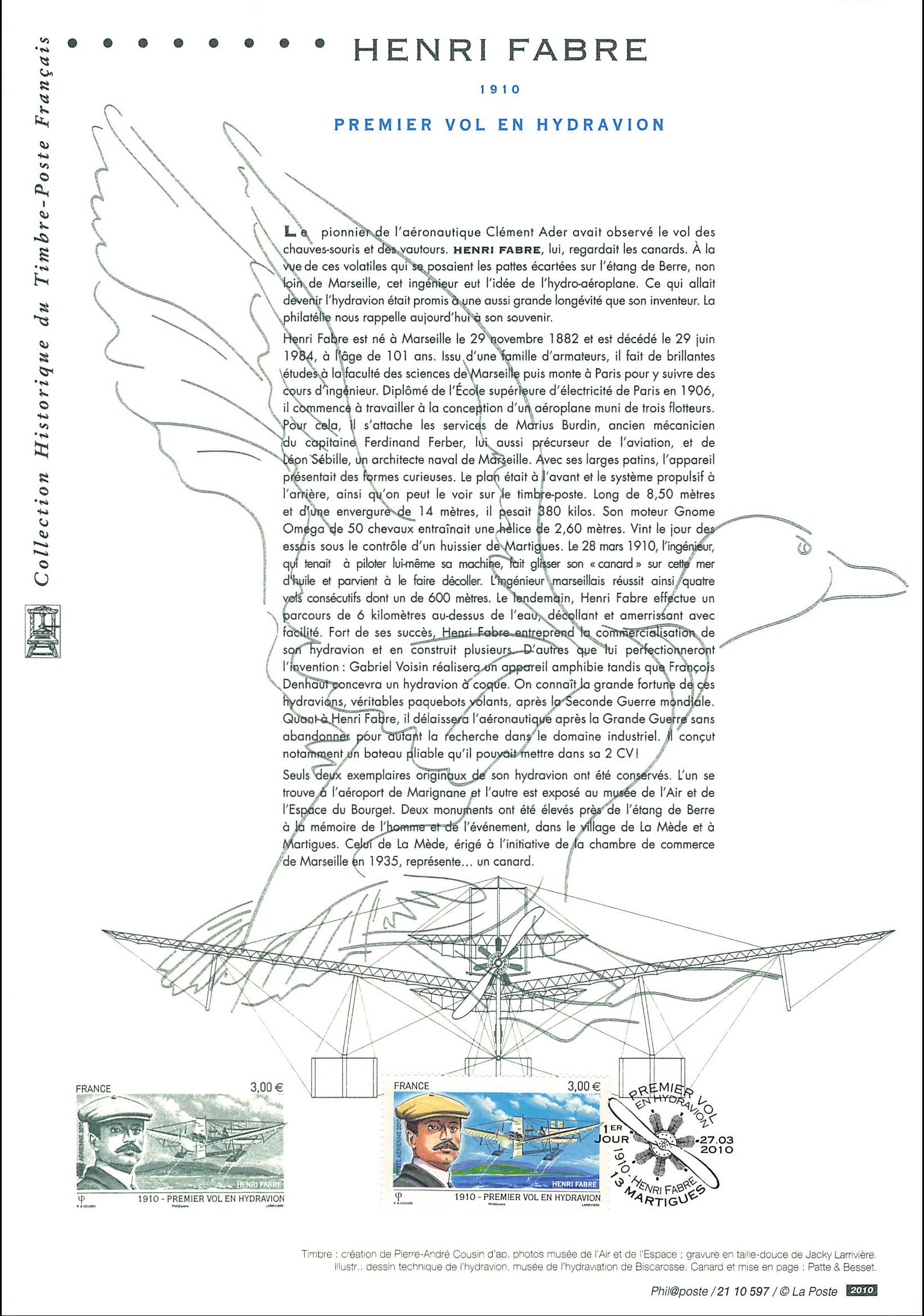 Document officiel 2010 - Henri Fabre - Premier vol en hydravion