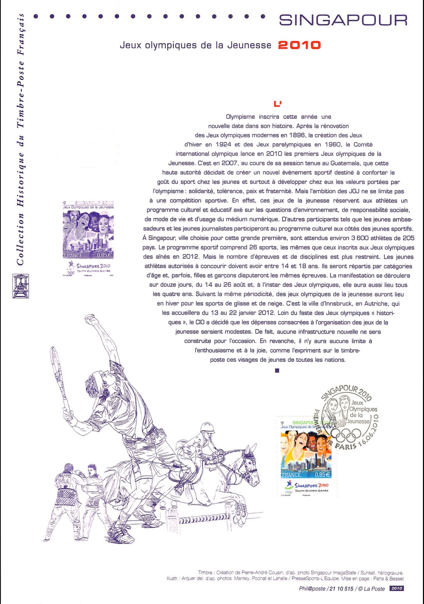 Document officiel 2010 - Singapour. Jeux olympiques de la jeunesse 2010