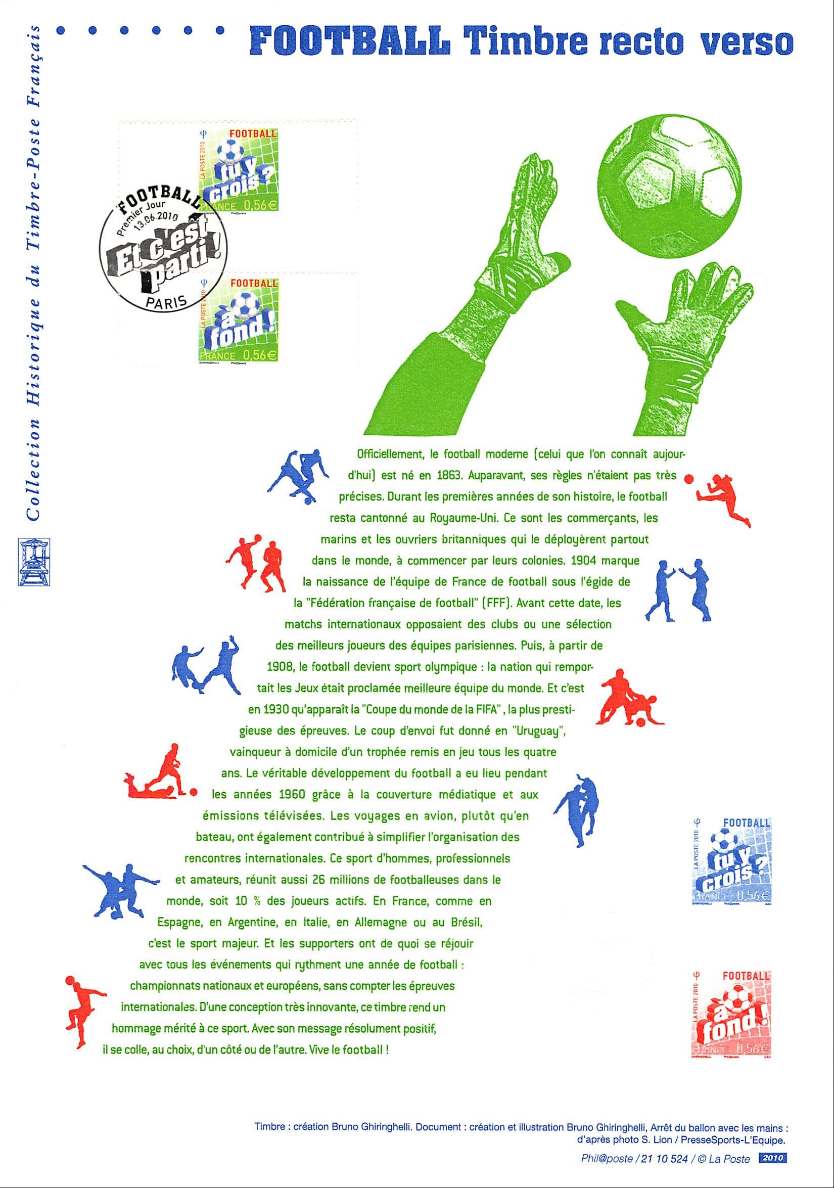 Document officiel 2010 - Football - Timbre recto verso