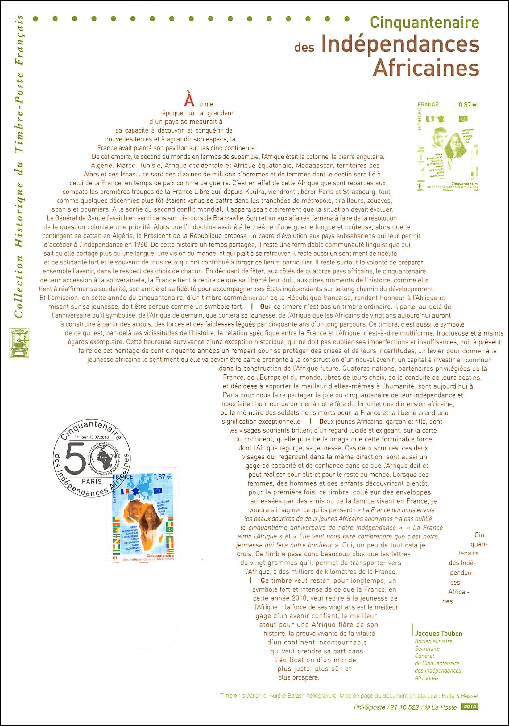 Document officiel 2010 - Cinquantenaire des indépendances Africaines