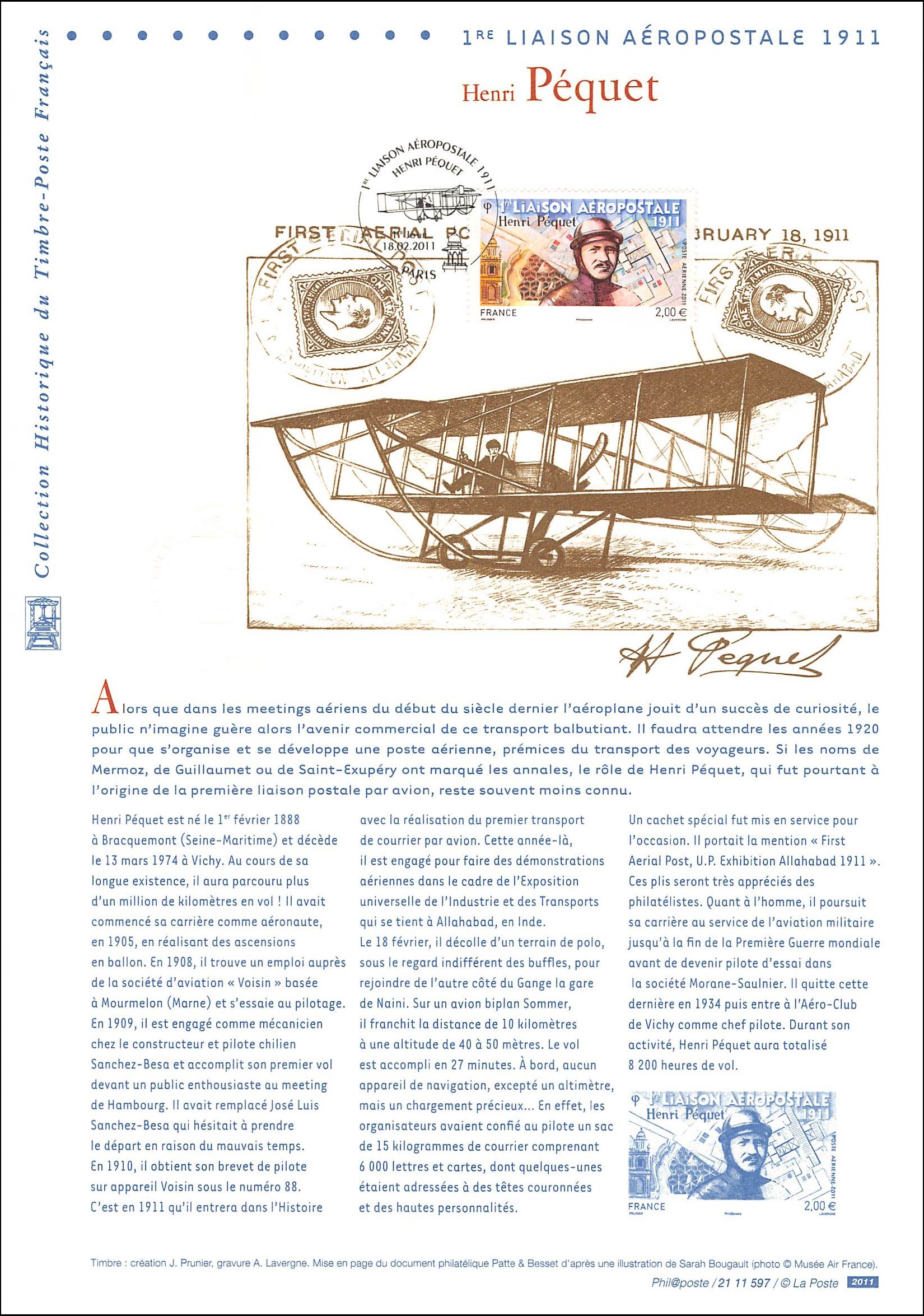 Document officiel 2011 - Henri Péquet - Première liaison aéropostale 1911