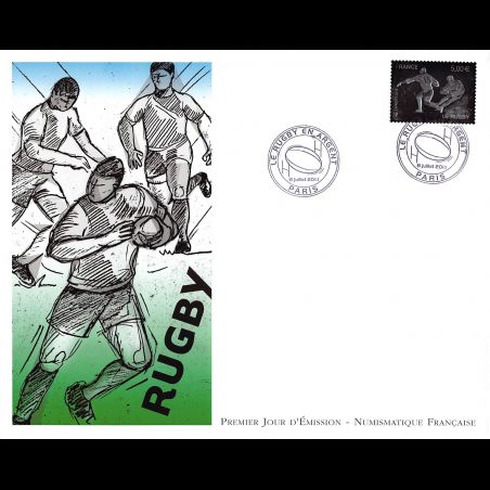 FDC GF LNF - Rugby 2011, timbre argent (oxydé), oblit 8/7/2011 Paris