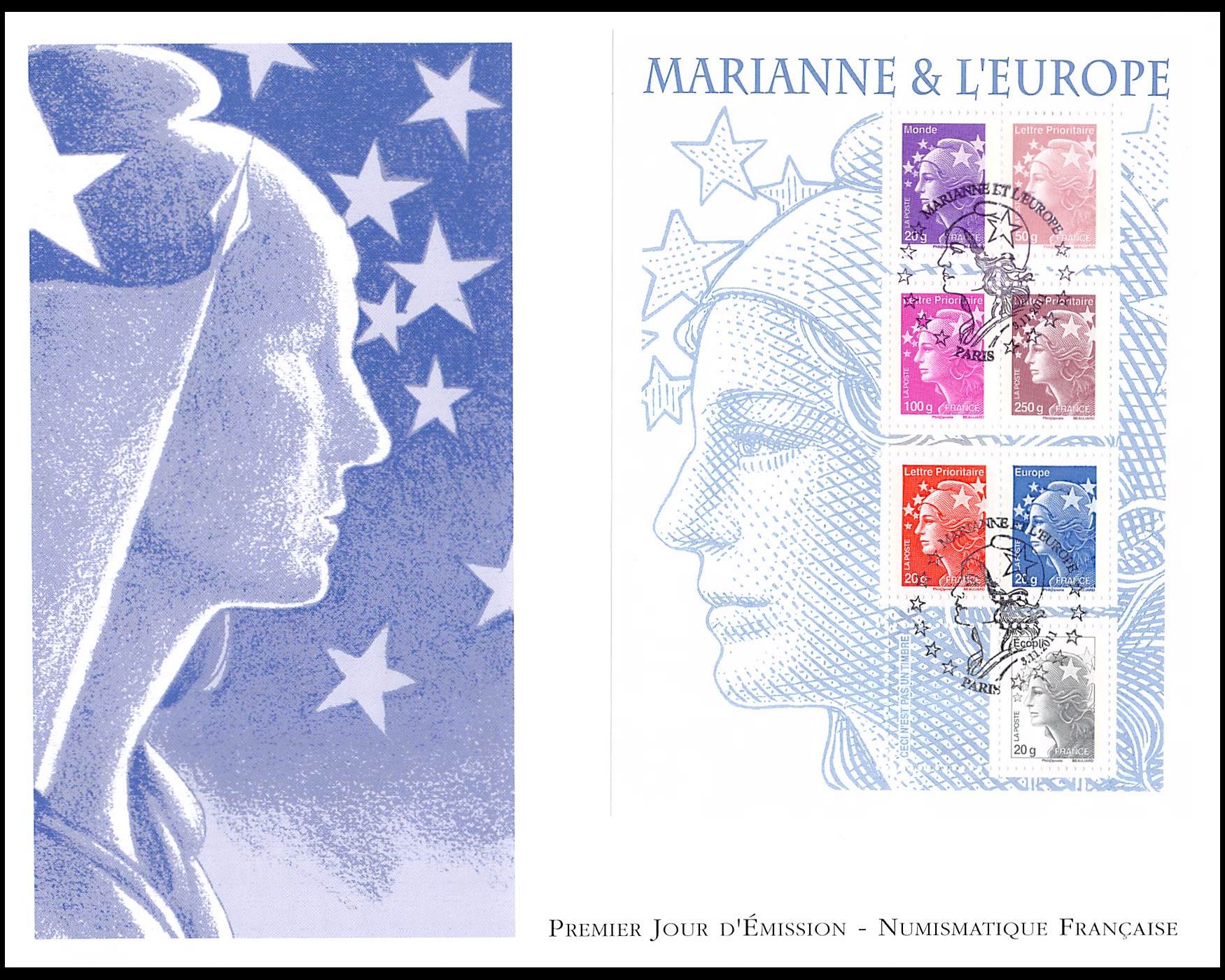 FDC GF LNF - Bloc Marianne et l'europe, TVP 2011, oblit 3/11/2011 Paris
