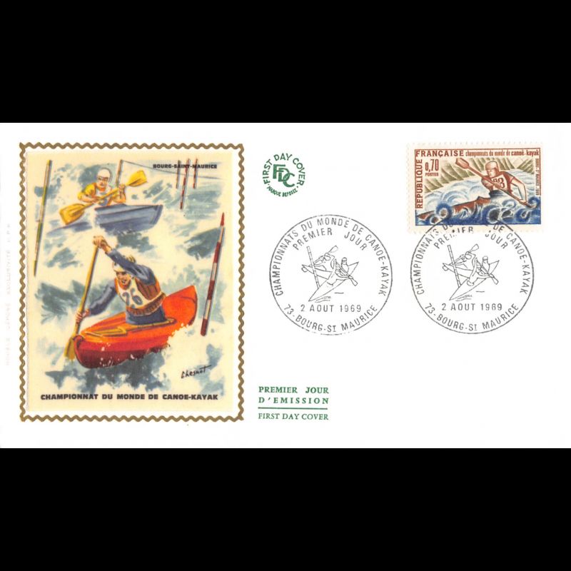 FDC soie Championnats du monde de canoë kayak 2/8/1969 Bourg St Maurice