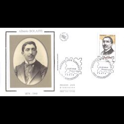 FDC soie - 150e anniv bourse aux timbres, Alberto Bolaffi - obl 13/5/2010 Paris