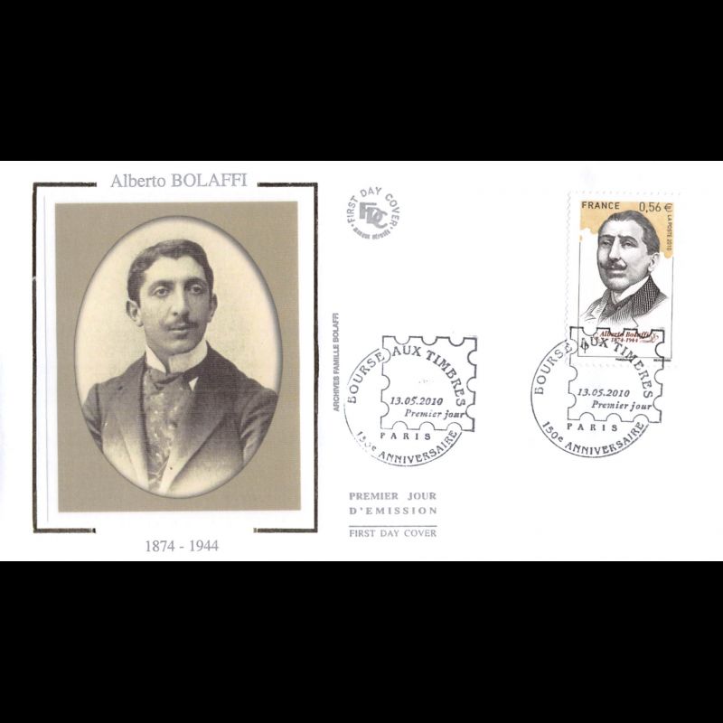 FDC soie - 150e anniv bourse aux timbres, Alberto Bolaffi - obl 13/5/2010 Paris