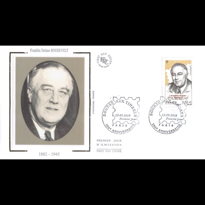FDC soie - Bourse aux timbres, Franklin Delano Roosevelt - oblit 13/5/2010 Paris