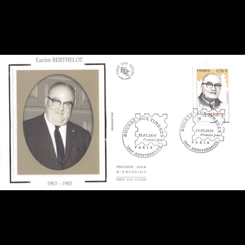 FDC soie - Bourse aux timbres, Lucien Berthelot - oblit 13/5/2010 Paris