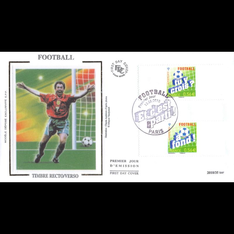 FDC soie - Football, timbre recto verso - oblit 13/6/2010 Paris