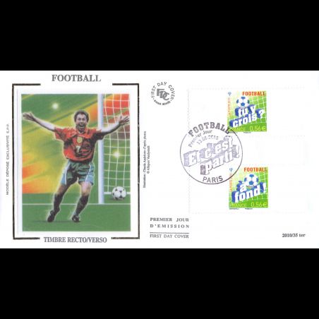 FDC soie - Football, timbre recto verso - oblit 13/6/2010 Paris