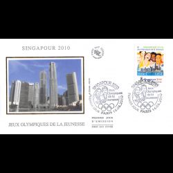 FDC soie - JO de la jeunesse, Singapour 2010 - oblit 16/6/2010 Paris