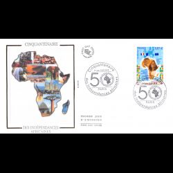 FDC soie - Cinquantenaire des indépendances Africaines - oblit 13/7/2010 Paris
