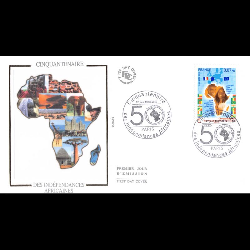 FDC soie - Cinquantenaire des indépendances Africaines - oblit 13/7/2010 Paris