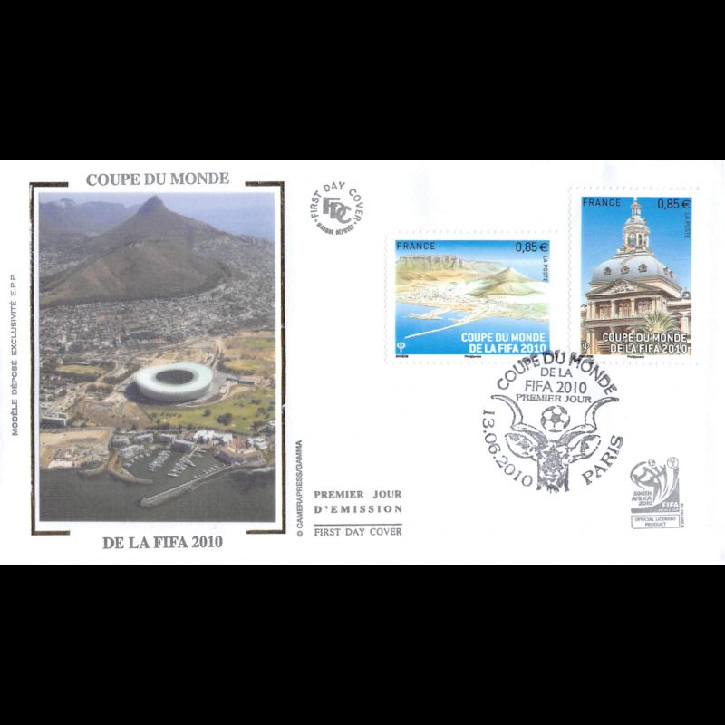 FDC soie - Coupe du monde FIFA 2010 (env 2 sur 2) - oblit 13/6/2010 Paris