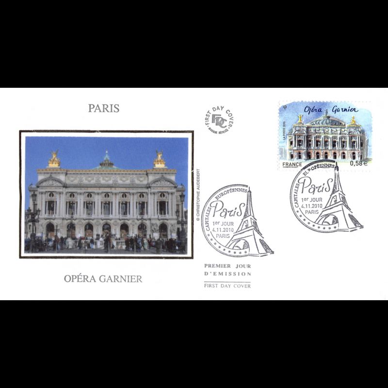 FDC soie - Capitales européennes, Paris, opéra Garnier, oblit 4/11/10 Paris