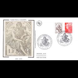 FDC soie - 150e anniv 1er timbre fiscal mobile Cabasson, oblit 6/11/10 Paris