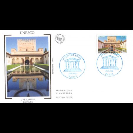 FDC soie - UNESCO, l'Alhambra Espagne, oblit 30/11/2010 Paris