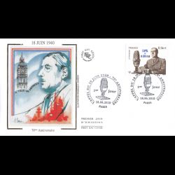 FDC soie - 70e anniv appel du 18 juin 1940 - oblit 18/6/2010 Paris