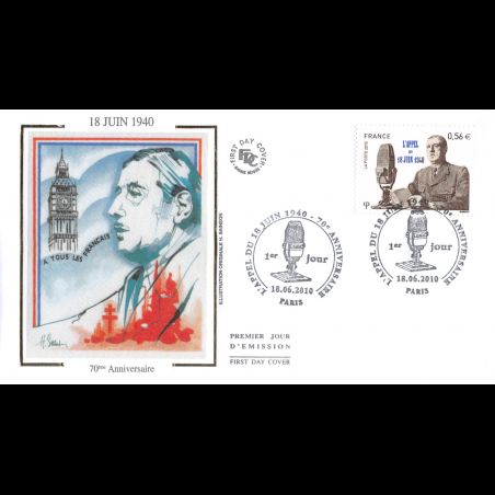 FDC soie - 70e anniv appel du 18 juin 1940 - oblit 18/6/2010 Paris