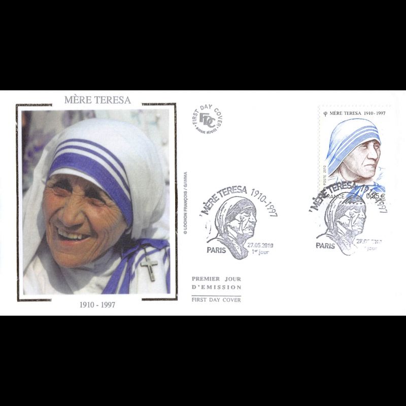 FDC soie - Mère Teresa - oblit 27/5/2010 Paris