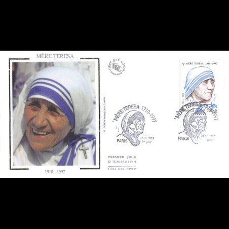 FDC soie - Mère Teresa - oblit 27/5/2010 Paris